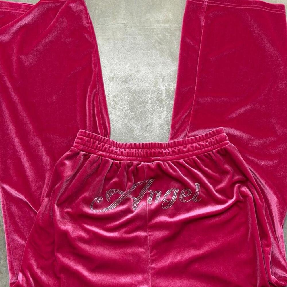 Juicy inspired angel rhinestone velvet sweat pants
